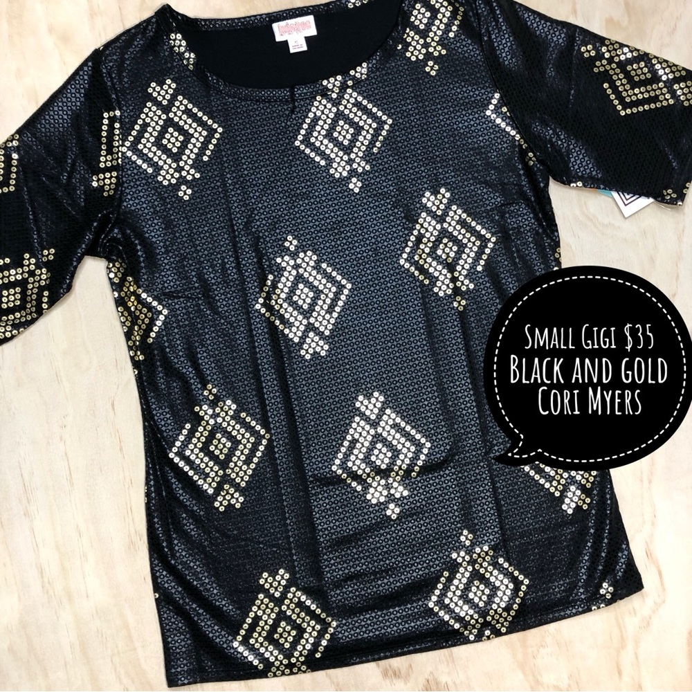 LuLaRoe Black and Gold Short Sleeve Top